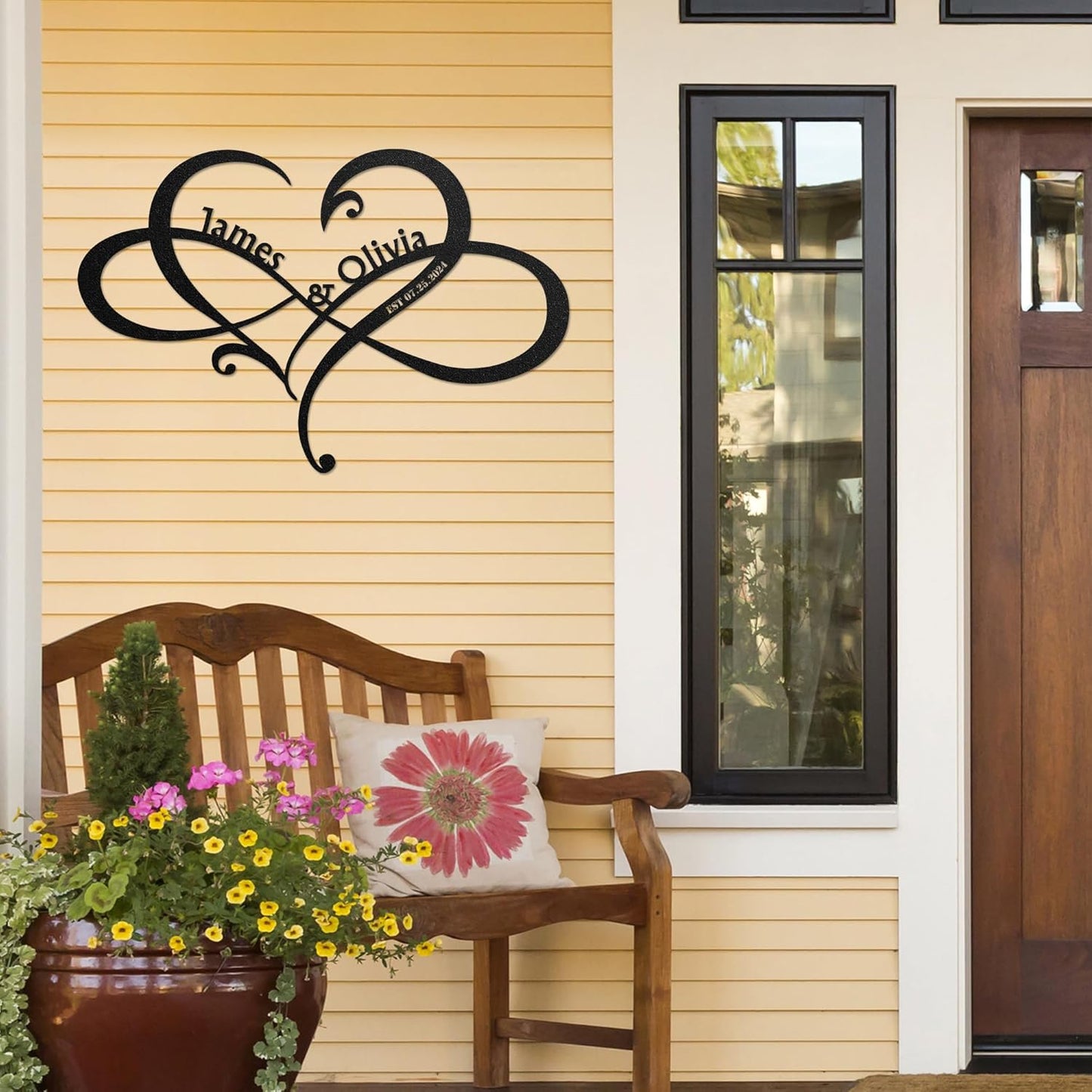 LULLBABYMALL Personalized Love Metal Sign - Customized Names and Date Wall Art, Infinity Metal Signs for New Home, Wedding, Couple, Christmas