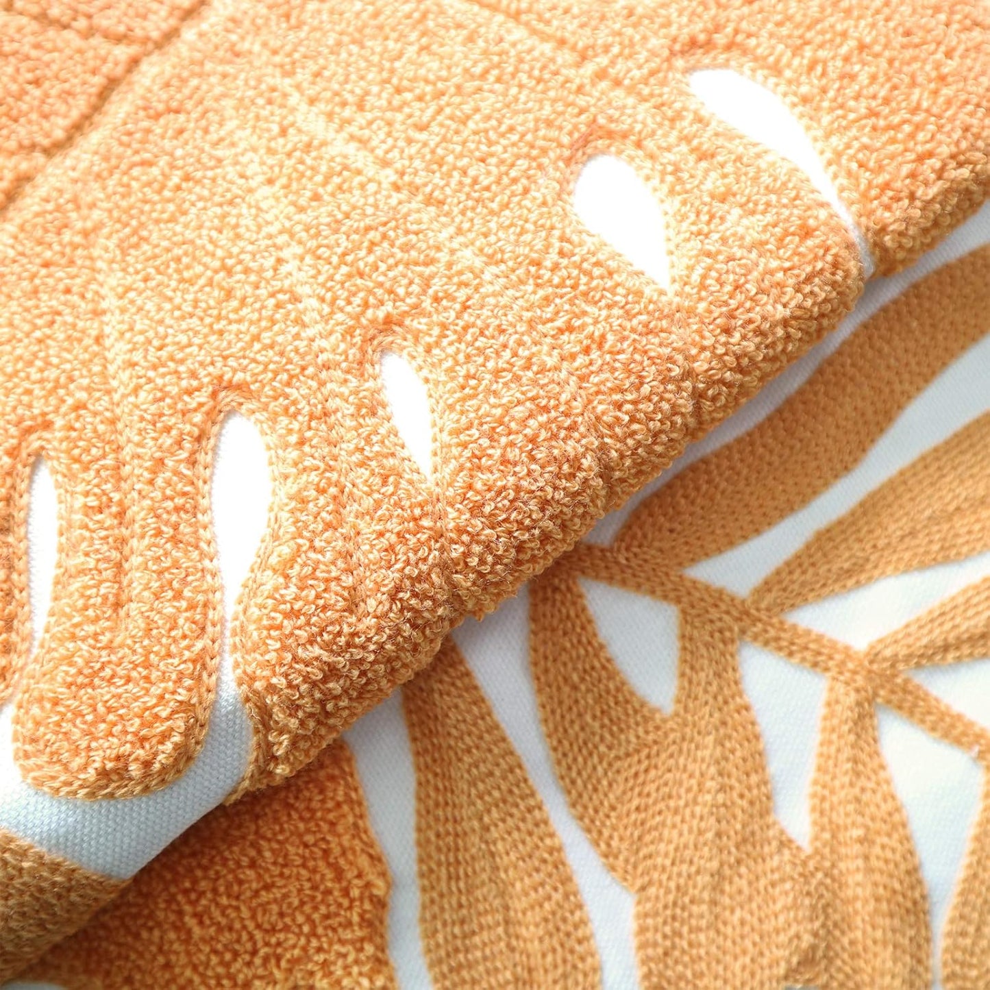 Embroidery Throw Pillow Covers 18x18 Home Decor Floor Pillow Cover for Couch Bed Chair 100% Cotton Loop Embroidered Orange Tropical Leaves Cushion Cover Square Pillowcase 45x45cm, 1 Piece