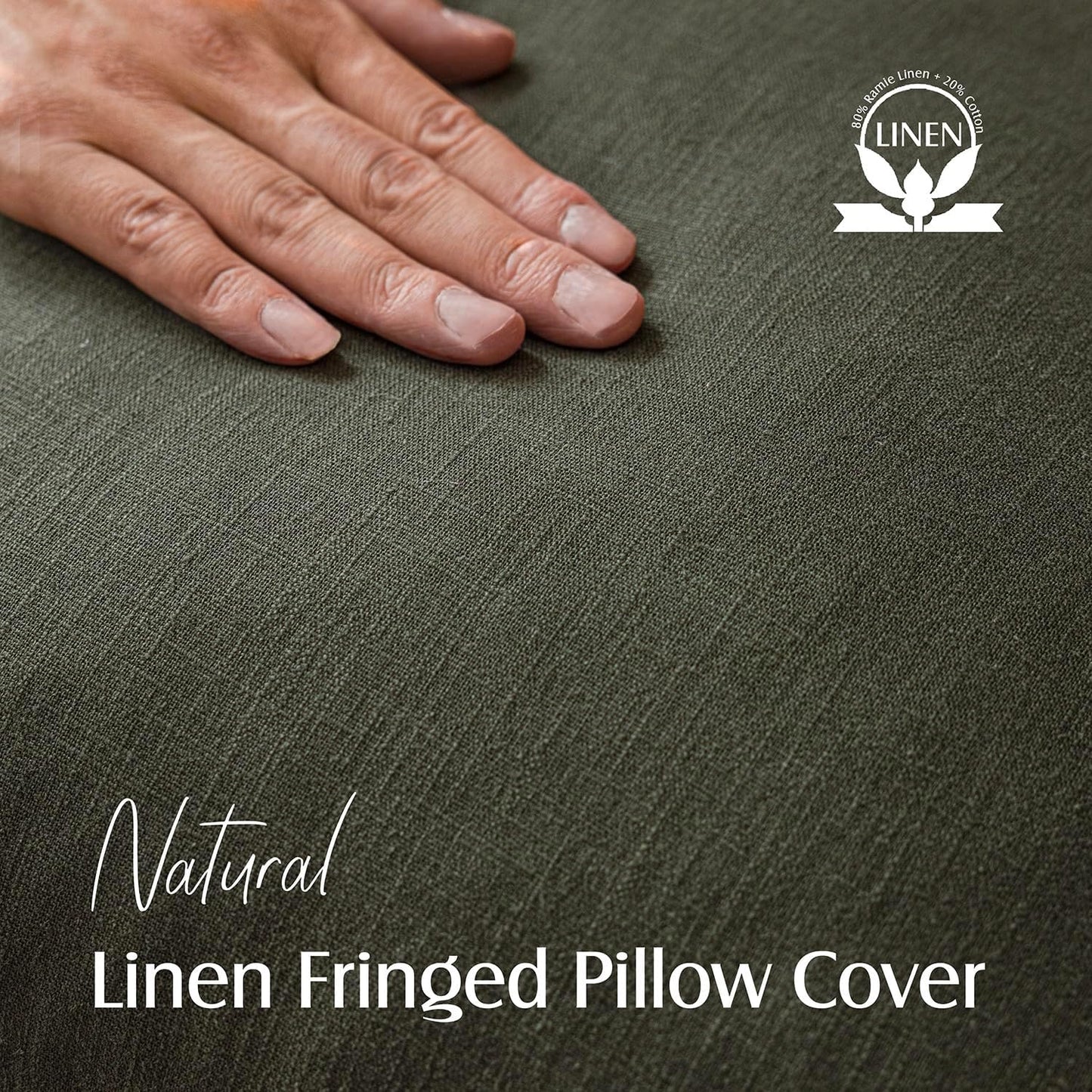 Foindtower Decorative Linen Fringe Lumbar Throw Pillow Covers Cozy Boho Farmhouse Cushion Cover with Tassel Soft Accent Pillowcase for Sofa Bed Living Room Home Decor, 12×20 Inch, 1PC,Dark Olive Green