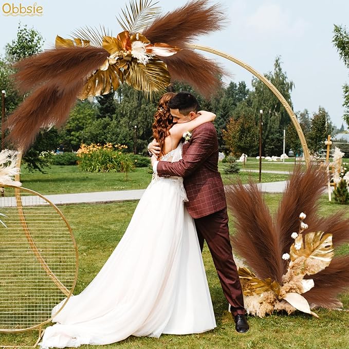 35" Faux Pampas Grass Decor, 8pcs Large Tall Fluffy Artificial Pompous Grass Branches Floral Fake Pompas Grass Bulrush Floor Vase Filler Flower Arrangement for Home Wedding Boho Decor, Brown