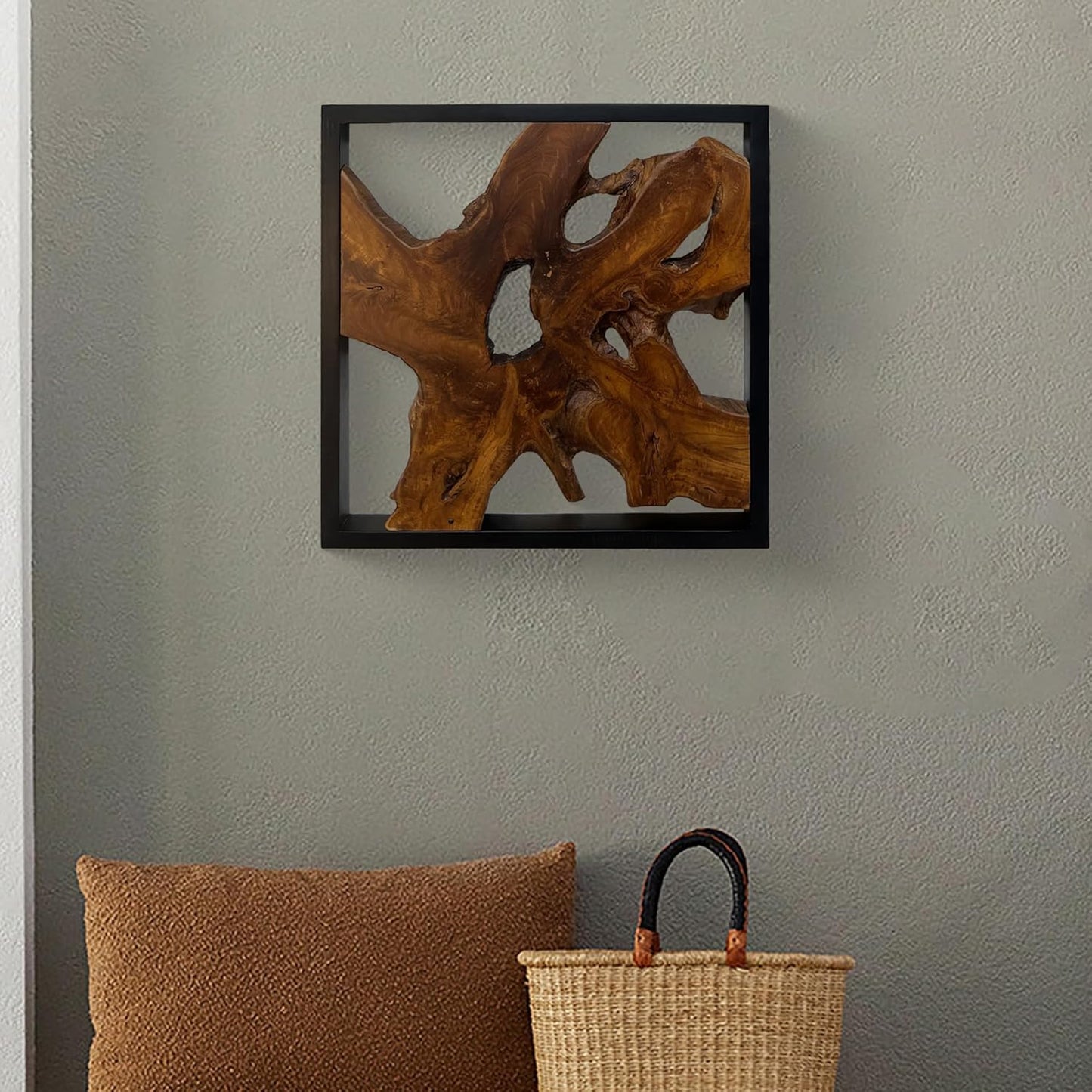 Greenage Teak Wood Wall Decor 27.5"x27.5"x2.4" Wall Hanging Decoration for Home Living Room Bedroom Office