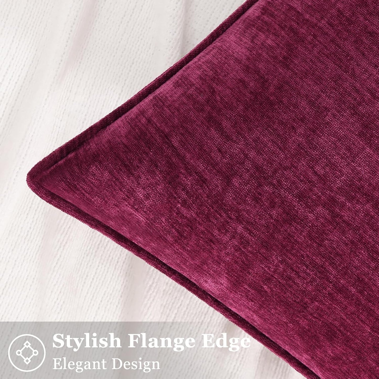 decorUhome Christmas Couch Throw Pillow Covers 20x20 Set of 2, Decorative Soft Euro Neutral Chenille Pillow Covers with Elegant Design for Sofa Bed Living Room Home Decor, Rhododendron