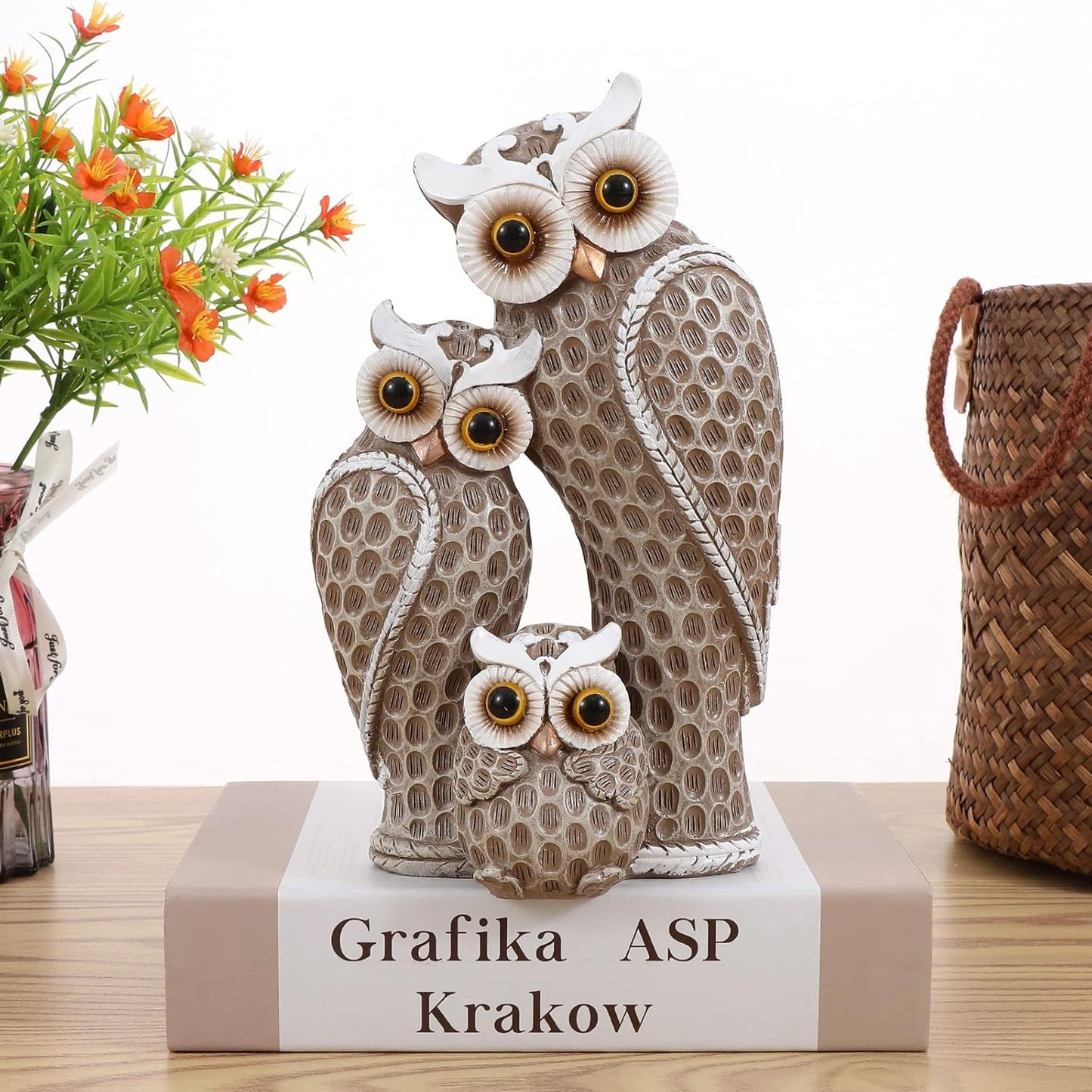 Cute Family of Three owl Figurines Home Décor Owl Statues Décor for Shelf Gifts Decoration for Birds Lovers Home,Office, Bookself
