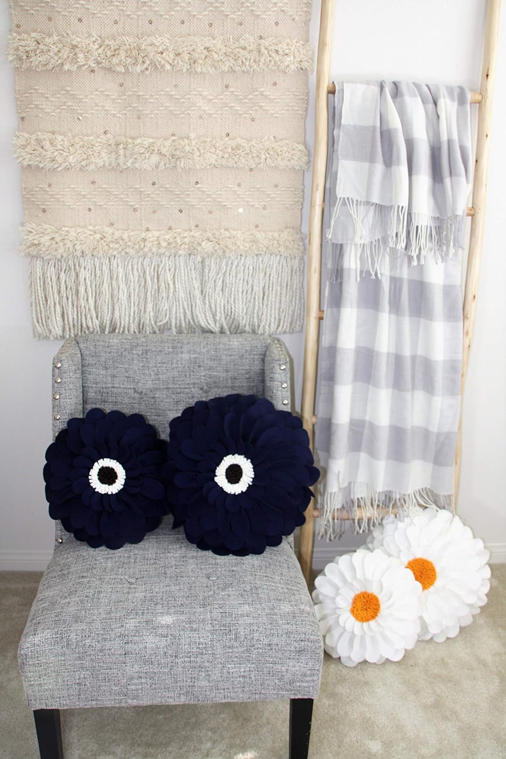 Decorative Flower Pillows 3D Happy Daisy Throw Pillow - Patented Flower Shaped Pillow For Home Decor Round Soft & Cozy Couch & Bed Pillow