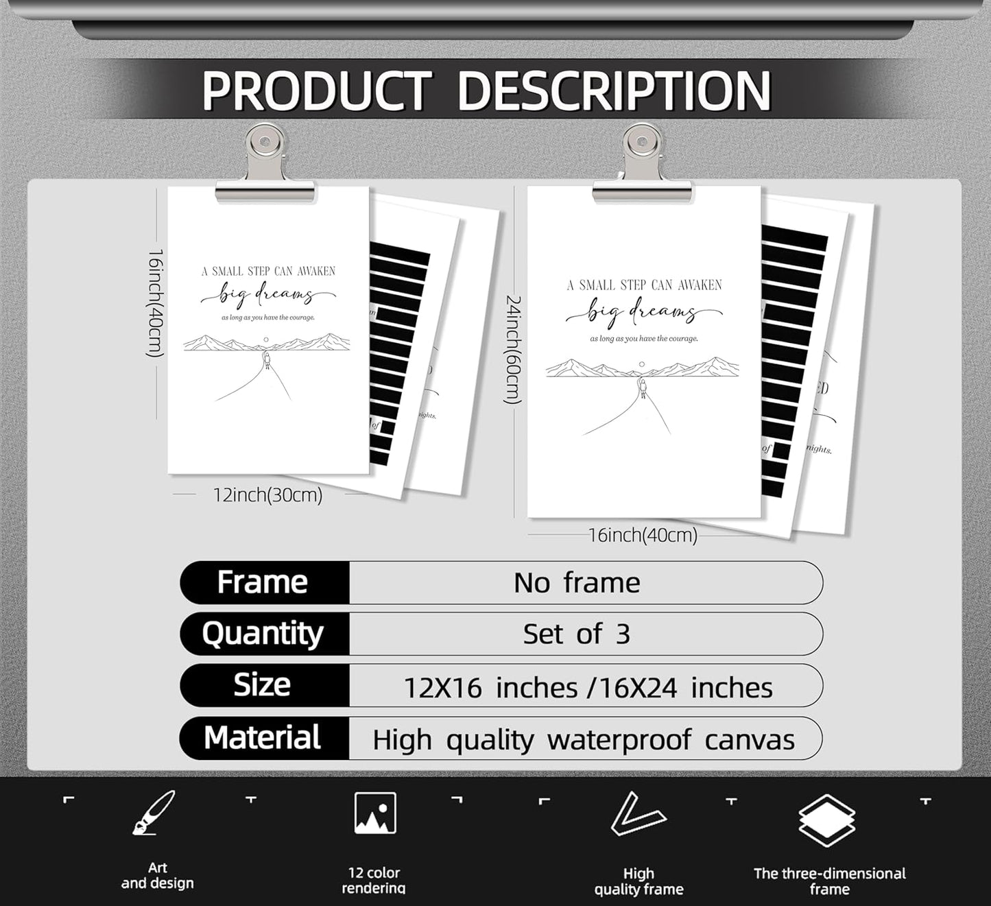 Inspirational Minimalist black white Wall Art Motivational Positive Dreams Painting Picture Wall Decor Encouraging Quotes Poster Print Artwork for Living Room Office Home Decoration Unframed