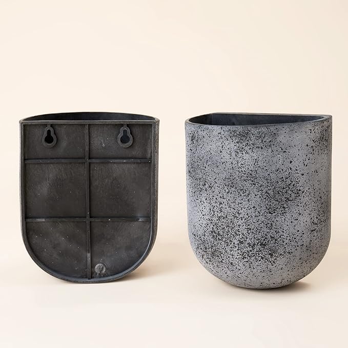 LA JOLIE MUSE Wall Hanging Planters for Indoor Plants，Hanging Flower Pots for Air Plants Succulent, Set of 2, 5.7L*4.1W*7H, Rock Gray