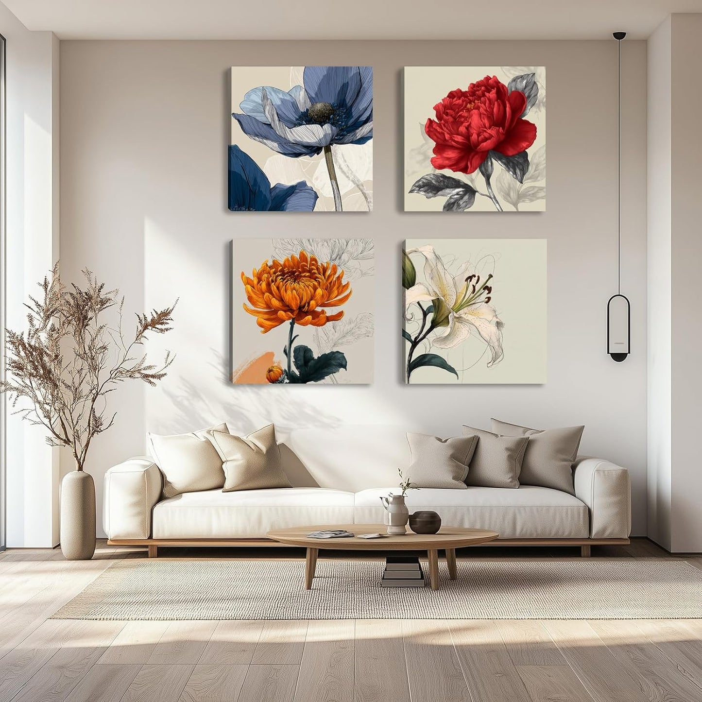 Framed Botanical Wall Art for Living Room Rustic Boho Floral Canvas Paintings Prints Flower Pictures for Farmhouse Hallway Bedroom Dining Room Bathroom Office Wall Decor ArtWork for Wall