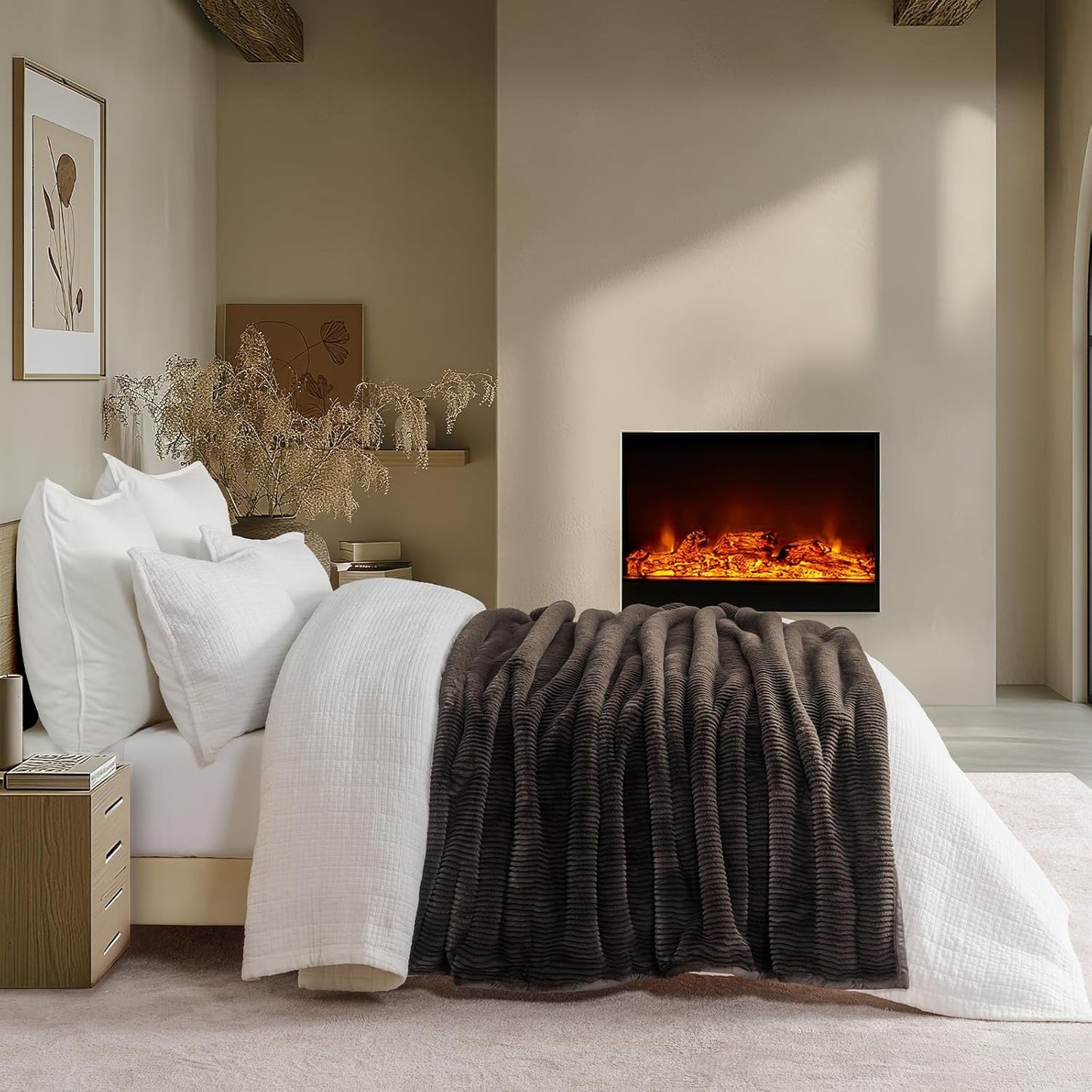 EVERGRACEHOME Ultra Soft Faux Fur Throw Blanket for Couch, Luxury Sculpted Texture Faux Rabbit Fur Blanket for Bed, Fluffy Thick Plush Warm Fuzzy Throw, 920GSM (Dark Brown, 60''x80'')