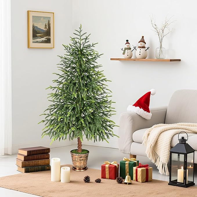 4FT Norfolk Pine Tree with Pot - Christmas Tree with Real Touch PE Branch Tips for Front Porch, Kitchens, Home Indoor Outdoor Xmas‌ Decor