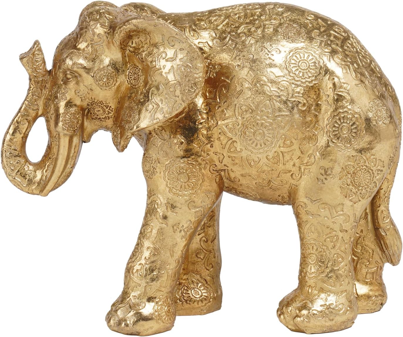 Guichifun Elephant Statues Home Décor Collectible Figurines - Gold Resin Boho Elephant Decoration Handmade Brings Good Luck Health for Living Room Shelf Office Gifts for Women 7.25 x 3.25 x 5.75 Inch