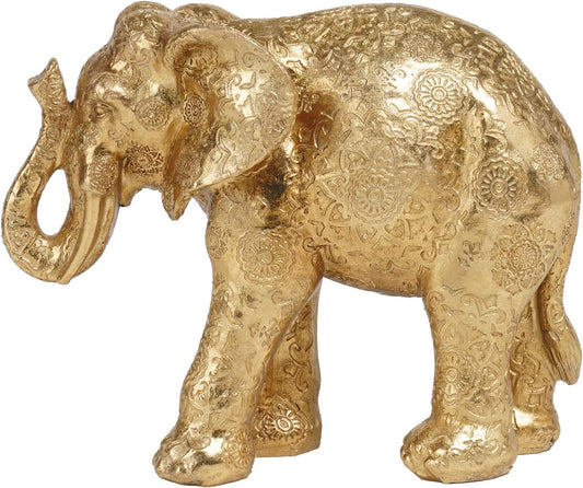 Guichifun Elephant Statues Home Décor Collectible Figurines - Gold Resin Boho Elephant Decoration Handmade Brings Good Luck Health for Living Room Shelf Office Gifts for Women 7.25 x 3.25 x 5.75 Inch