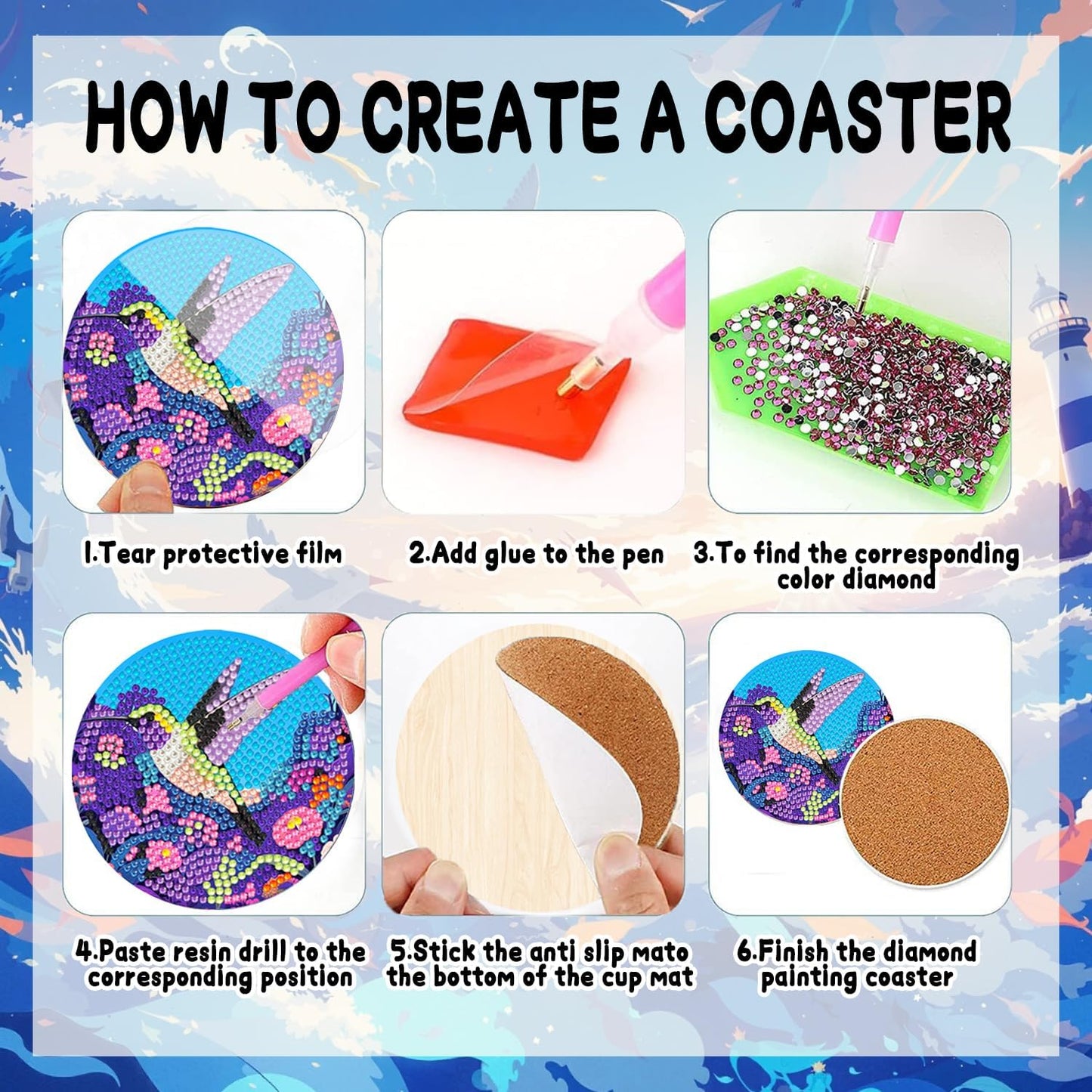 DOZEEZOP 8 PCS Animal Diamond Art Coasters Kit, Bird 5D Diamond Painting Coasters with Holder, Fall Small Diamond Art Kits for Adults Beginners, Diamond Dots Arts and Crafts Supplies