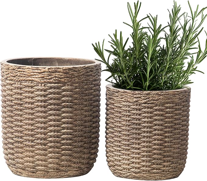 Yundu Concrete Planter Set of 2, The planters for Outdoor Plants, 14.5 & 12 inch pots for Plants,The Tall Planter with Drain Hole Suitable for Home, Office and Outdoor décor