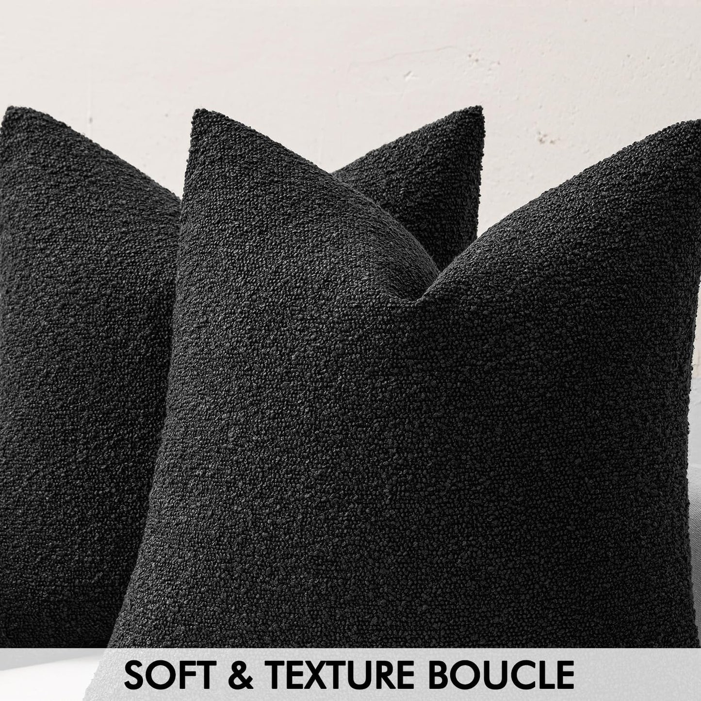 MIULEE 18x18 Inch Decorative Pillow Covers for Couch Bed Set of 2 Textured Boucle Neutral Winter Throw Pillows Halloween Black Accent Solid Cushion Pillowcases Sofa Livingroom Home Decor