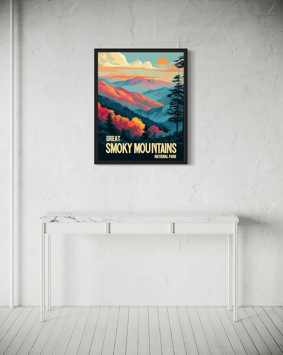 Great Smoky Mountains National Park Art Print Poster, Vintage Retro Pop Art Travel Wall Art Bedroom Bathroom Living Room Decor 185 (Great Smoky Mountains, 16 x 20 inches, Black Frame)