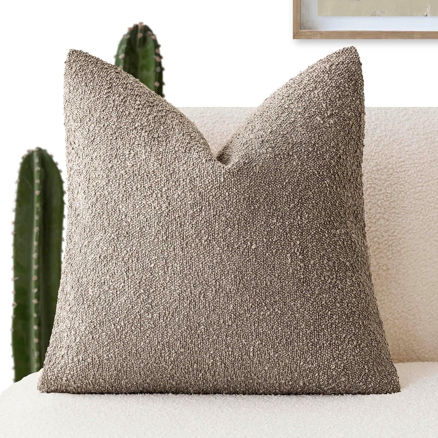 Foindtower Decorative Textured Boucle Throw Pillow Covers Accent Solid Pillow Cases Neutral Soft Cozy Couch Cushion Case for Chair Sofa Bedroom Living Room Home Decor 20x20 Inch,1PC,Light Taupe