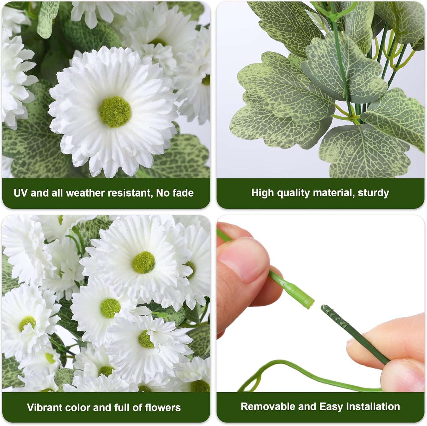 HyeFlora Dahlia Artificial Fall Flowers for Outdoors Autumn Decoration, 6 Bundles Fake Mums White Faux Flowers Plants Realistic UV Resistant Silk Flowers for Outside Planter Front Door Yard Garden