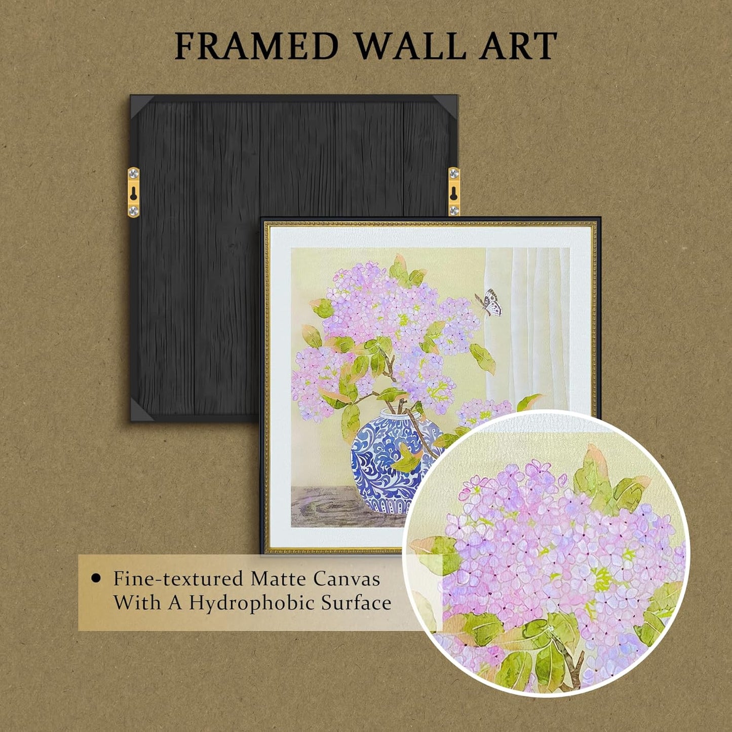 crmotu Hydrangea Wall Art, Flower Pictures Wall Decor, Framed Wall Art, Still Life Vase Kitchen Wall Decor, Floral Rusitc Pictures for Living Room Bedroom Dining Room Square Canvas Prints 27X27 Inch