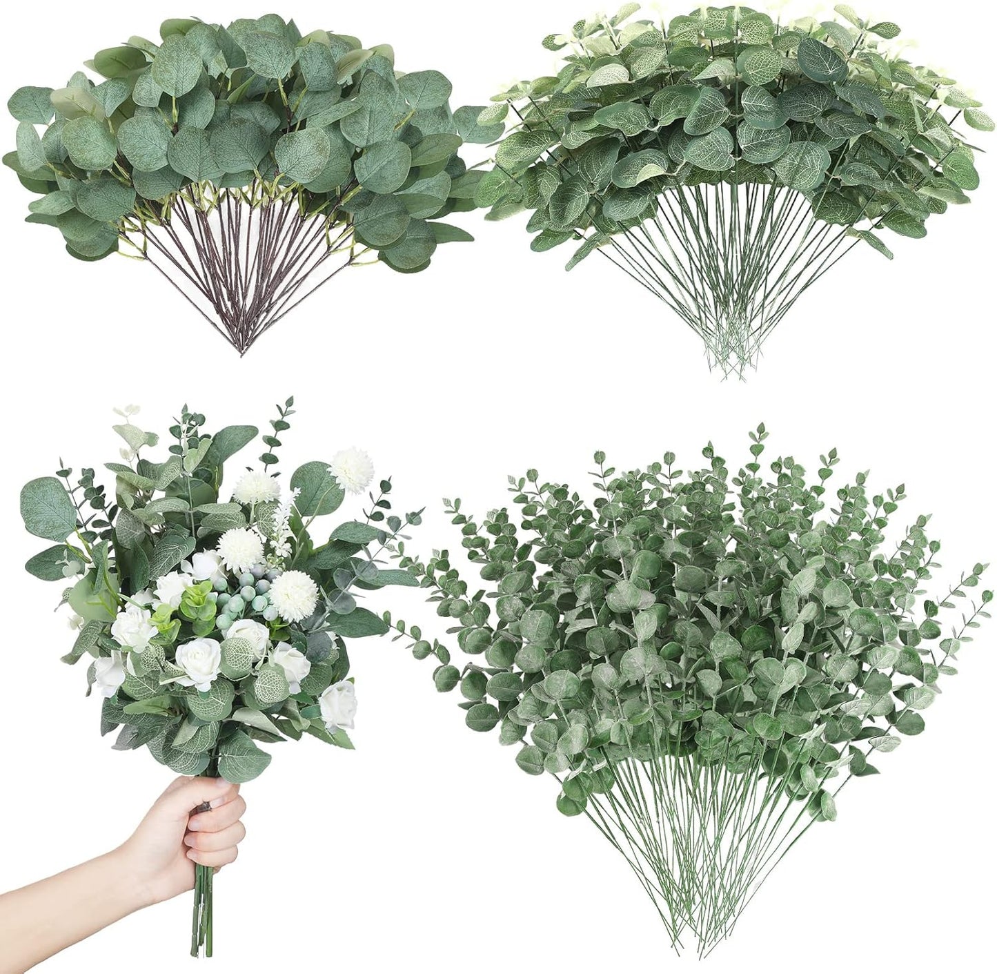 Giegxin 180 Pcs 3 Kinds Mixed Eucalyptus Leaves Stems Bulk Artificial Silver Dollar Leaves Picks Dried Eucalyptus Bundle Faux Spray for Wedding Vase Bouquet Floral Arrangement (Green)