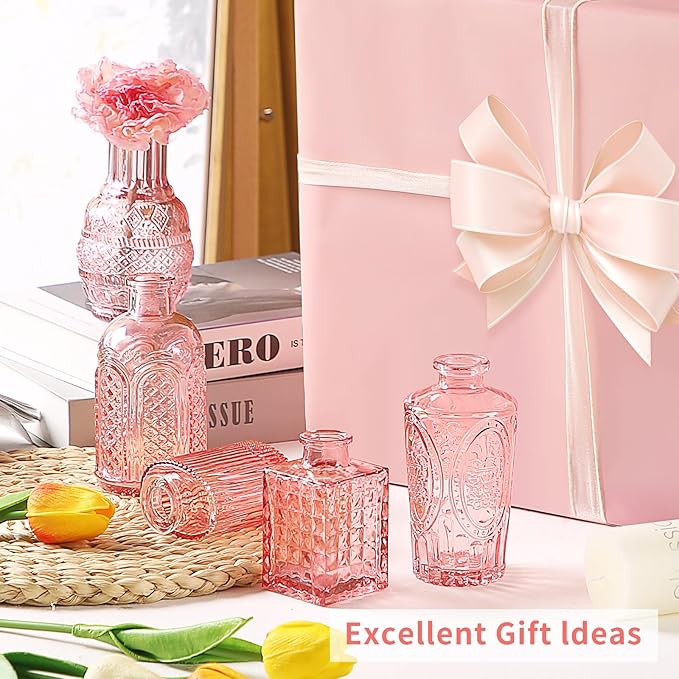 Glass Bud Vases in Bulk Set of 30 Pcs,Small Glass Vases for Flowers as Wedding Centerpieces for Tables,Clear Flower Vases Suitble for Wedding Decorations,Home Decor (Light Pink, 30 pcs)