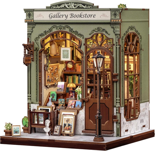 Fsolis Book Nook Kit - DIY Miniature House Kit for Adults Mini House Tiny 3D Puzzles for Bookshelf Diorama Decor Gifts for Women Teenagers Book Lovers (Gallery Bookstore)