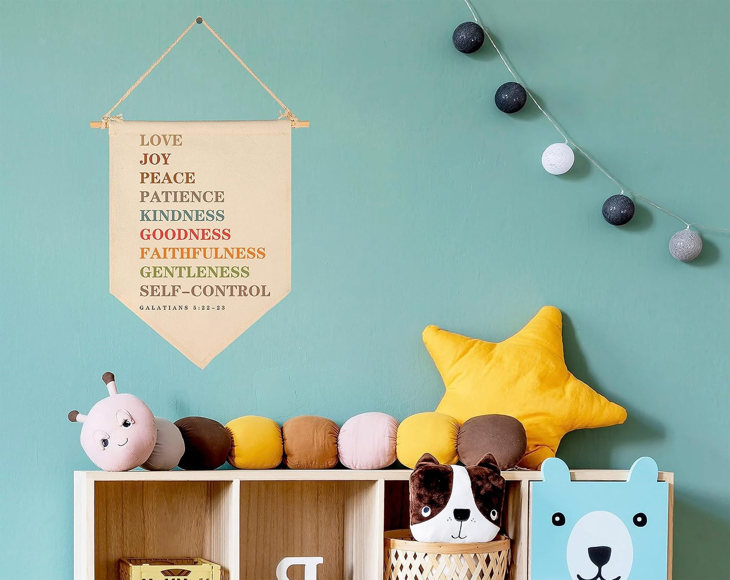 Love Joy Peace Patience-Bible Verse Decor-Scripture Flag Sign Gifts for Boys Girls Kids Baby Newborn -Banner Wall Art Gifts for Nursery Baby Room Playroom Bedroom Front Door-New Home Christmas Gift