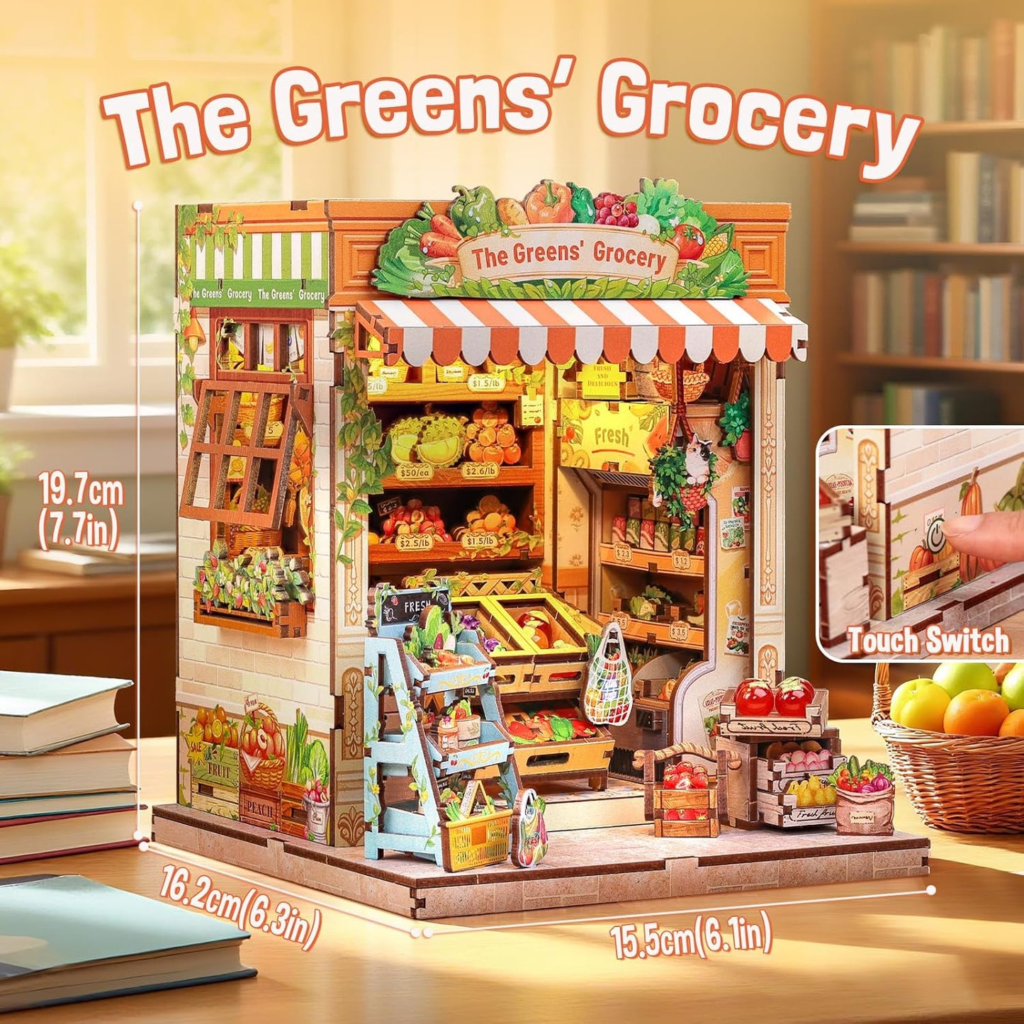 Fsolis Book Nook Kit - DIY Miniature House Kit for Adults Mini Scene House Tiny 3D Puzzles Bookshelf Diorama Decor Gifts for Women Teenagers Book Lovers (The Greens’ Grocery)