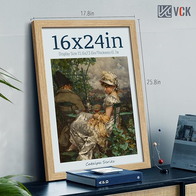 VCK 16x24 Oak Wood Frame for Poster & Picture, Natural Solid Wood Photo Frames 3 Pack, Wall Gallery Frame