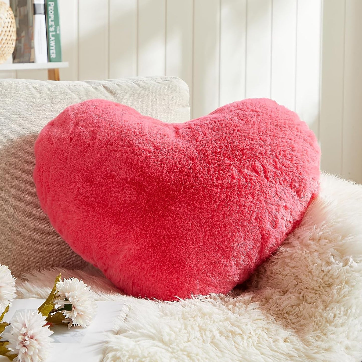 EastTree Heart Pillows, Carmine Heart Shaped Pillows, Ultra Soft Extra-Large Fluffy Pillows, Love Throw Pillows Gifts, Women Girls Living Room Decor 15x18 Inch