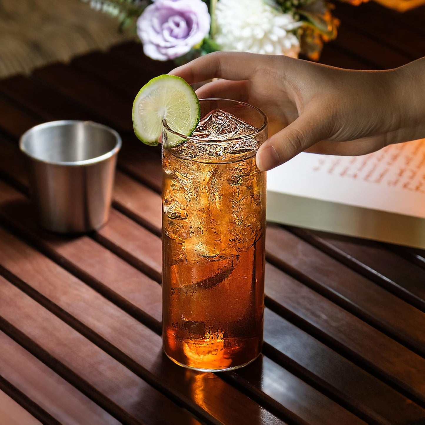 LUXU Drinking Glasses 15.5 oz, Thin Highball Glasses Set of 4,Elegant Bar Glassware For Water, Juice, Beer, Drinks, and Cocktails and Mixed Drinks,Lead-Free Pint Glasses,Glass Drink Tumblers