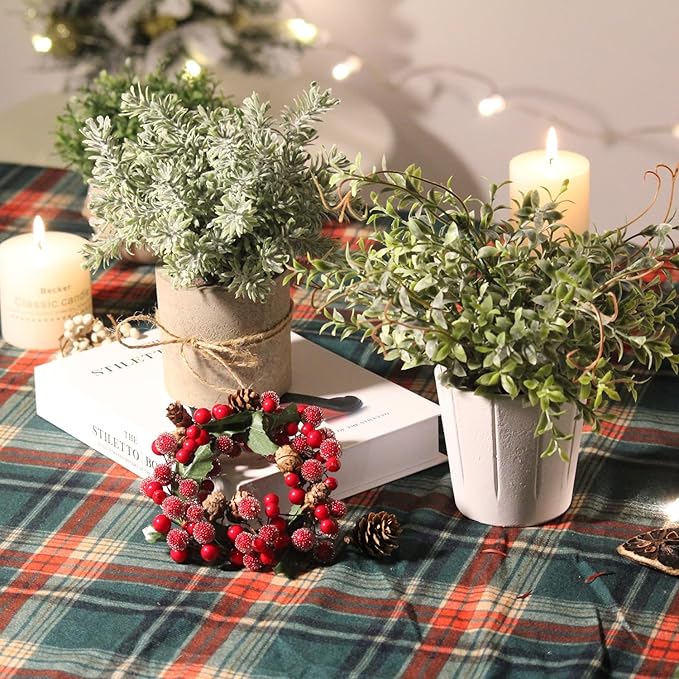 4 Pack Small Fake Plants, Artificial Plants Indoor for Home Decor, Small Faux Plants Indoor, Fake Plants in White Pot for Bathroom Bedroom Kitchen Office Farmhouse Room Shelf Decor