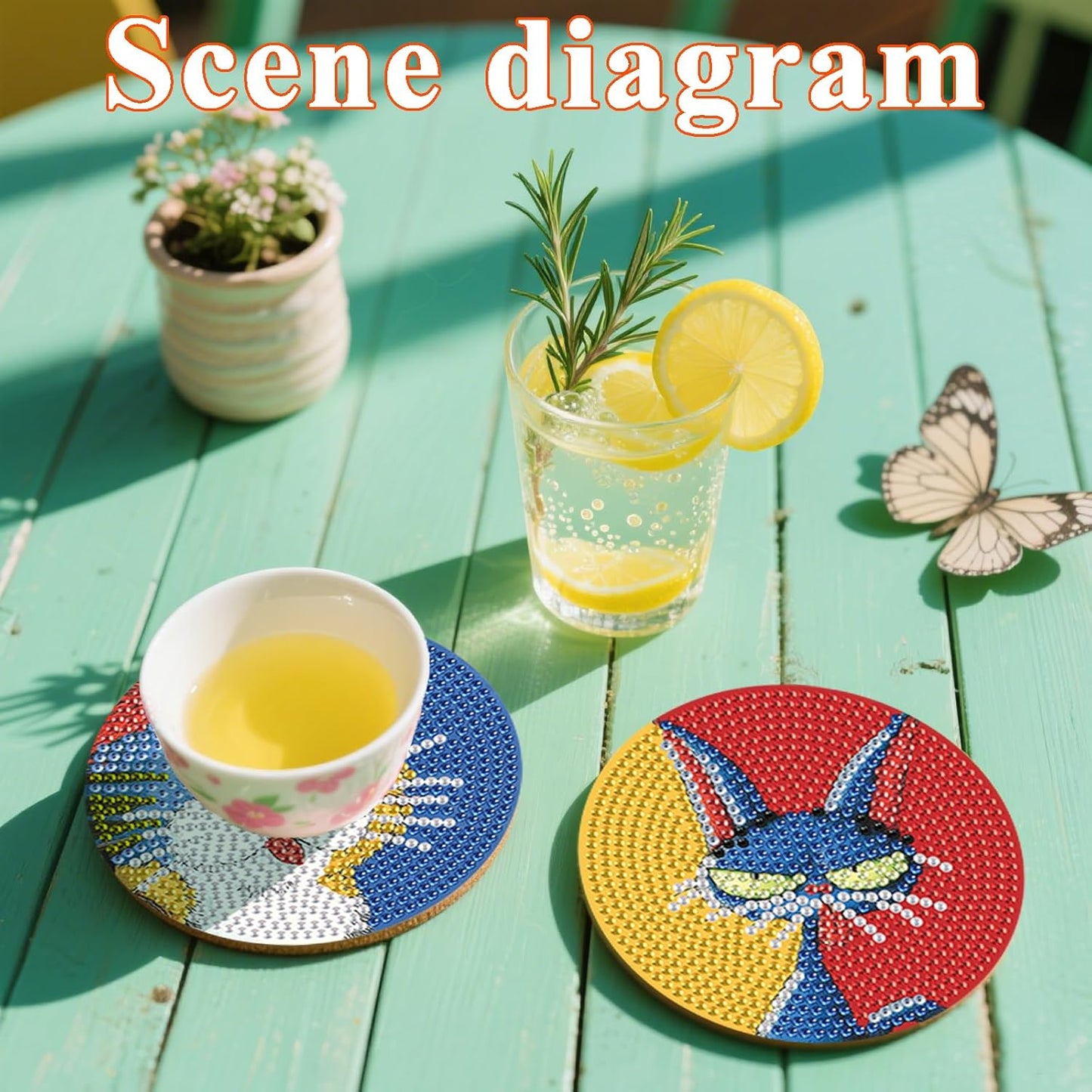 DOTSOPS Cat Diamond Art Coaster with Holder 5D Diamond Painting Kits for Adults Round Full Drill Beginners Gem Dots Craft Arts Supplies Party Home Decor 8PCS