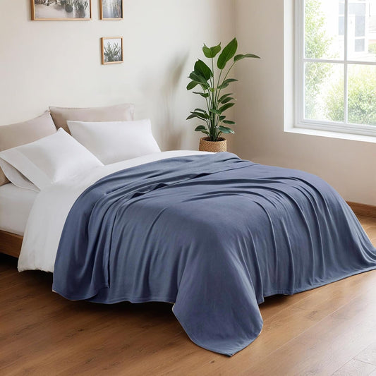 King Size Blanket, 70% Rayon (Derived from Bamboo) and 30% Cotton, Lightweight Jacquard Weave, Breathable and Soft Summer Blanket for Bed or Couch, 108” x 90”, Navy