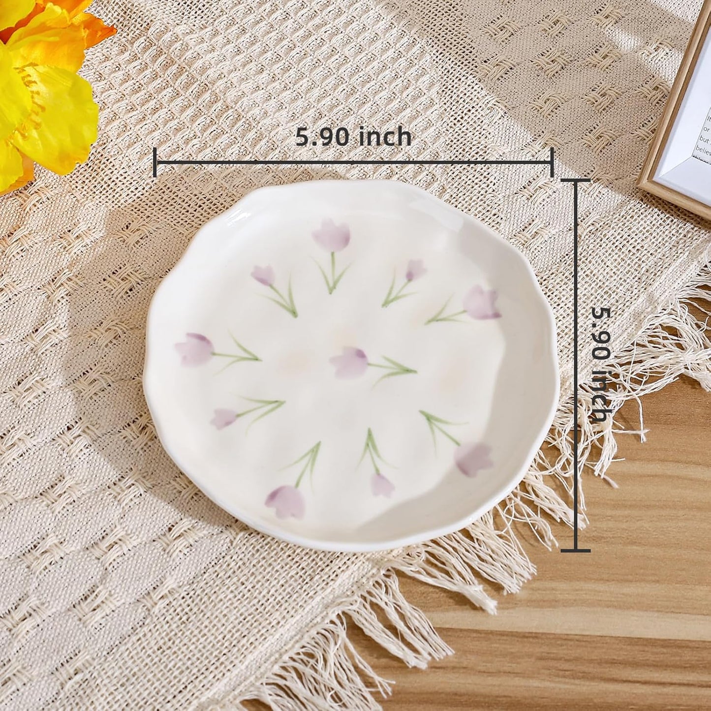 Koythin Ceramic Dessert Plates, Cute Fruits Dinner Plate, Creative Plates Design, Printed Flowers Dinnerware for Office and Home, Kitchen Plates for Desserts (Purple Tulip)