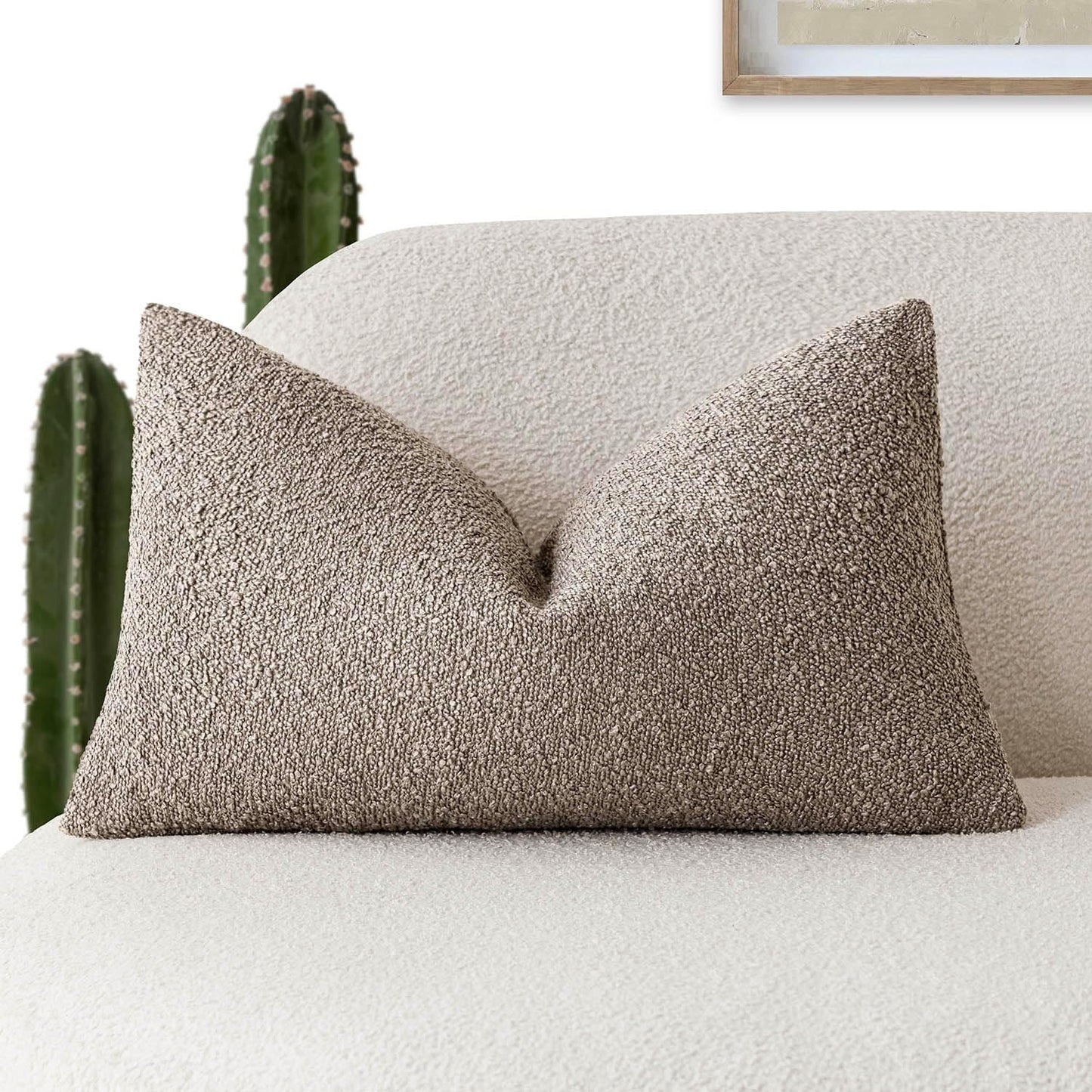 Foindtower Decorative Textured Boucle Throw Pillow Covers Accent Solid Lumbar Pillow Cases Neutral Soft Cozy Couch Cushion Case for Chair Sofa Bedroom Living Room Home Decor 12x20 Inch,1PC,Light Taupe