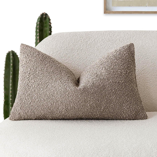 Foindtower Decorative Textured Boucle Throw Pillow Covers Accent Solid Lumbar Pillow Cases Neutral Soft Cozy Couch Cushion Case for Chair Sofa Bedroom Living Room Home Decor 12x20 Inch,1PC,Light Taupe