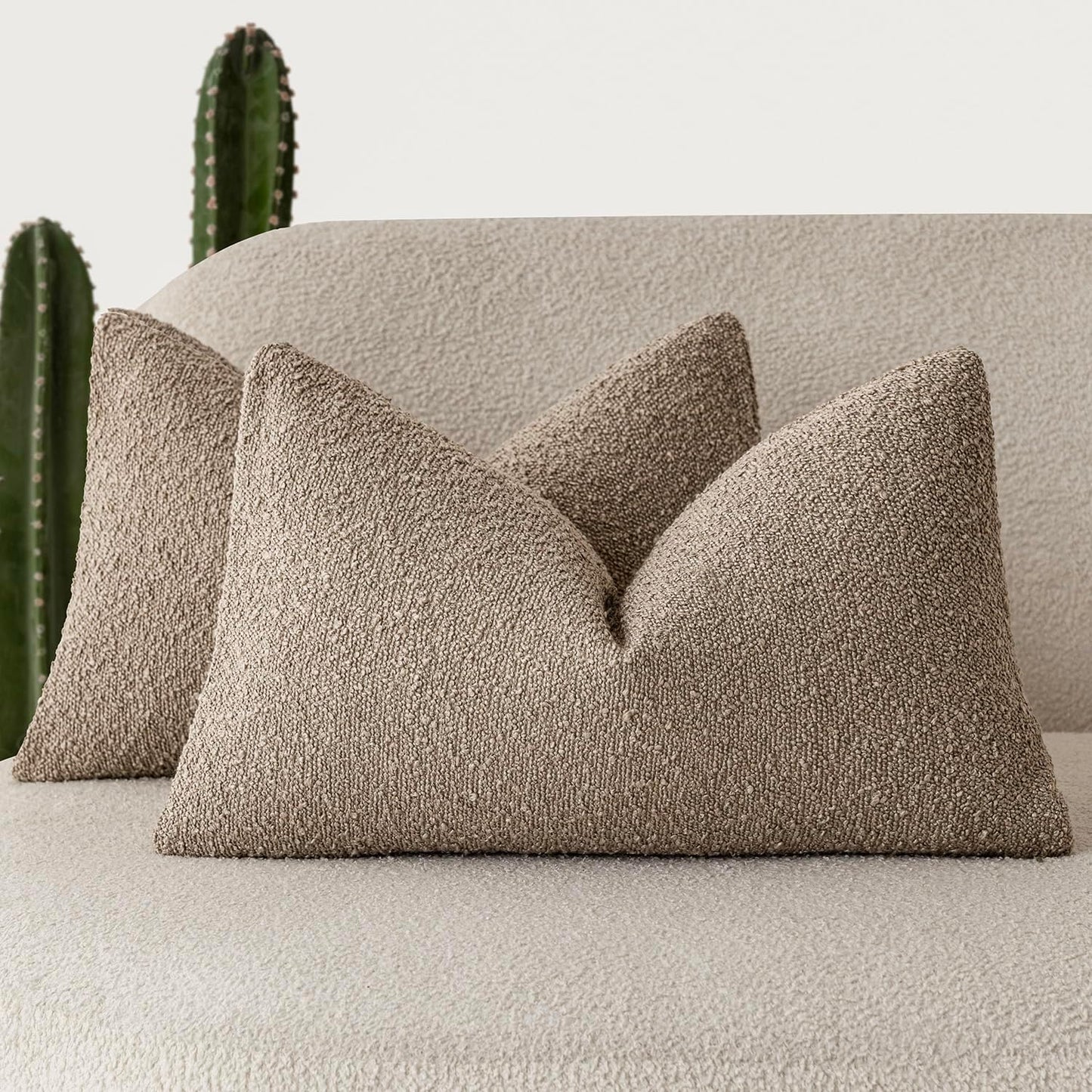 Foindtower Pack of 2 Textured Boucle Throw Pillow Covers Accent Solid Decorative Lumbar Pillow Cases Soft Couch Cushion Case for Chair Sofa Bedroom Living Room Home Decor 12x20 Inch Light Khaki Tan