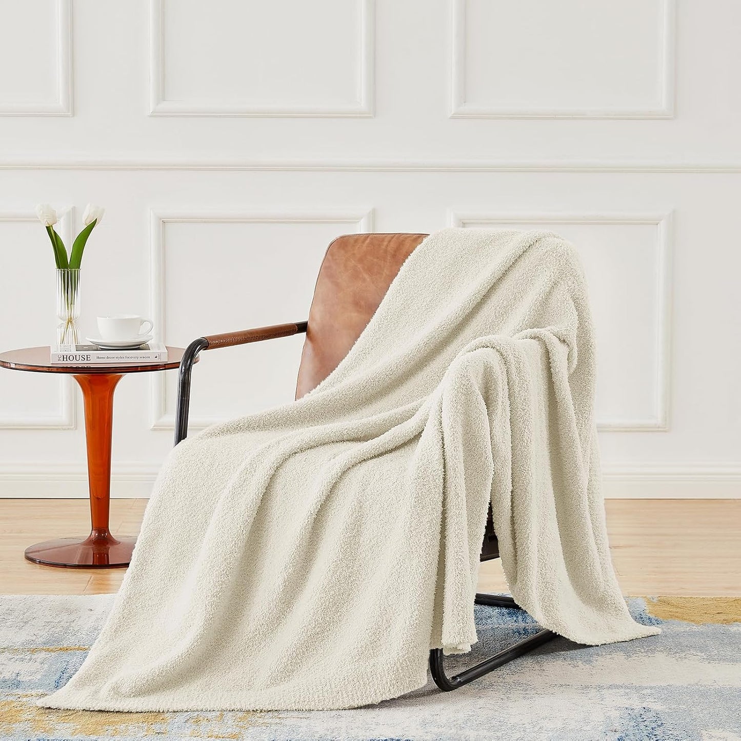 CYMULA Super Soft Twin Size Beige Knit Throw Blanket - Lightweight Plush Fuzzy Fluffy Warm Cozy Blankets and Throws for Sofa Bed All Season Use, 60x80 inches