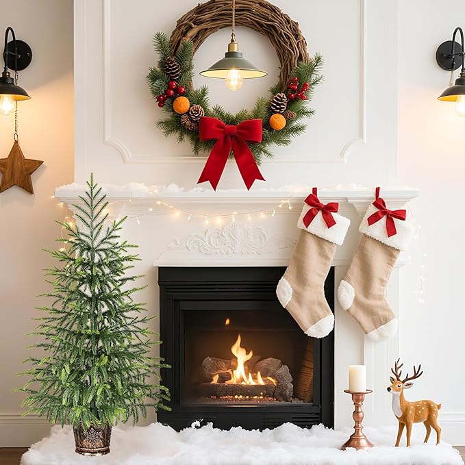 3FT Norfolk Pine Tree with Pot - Christmas Tree with Real Touch PE Branch Tips for Front Porch, Kitchens, Home Indoor Outdoor Xmas‌ Decor