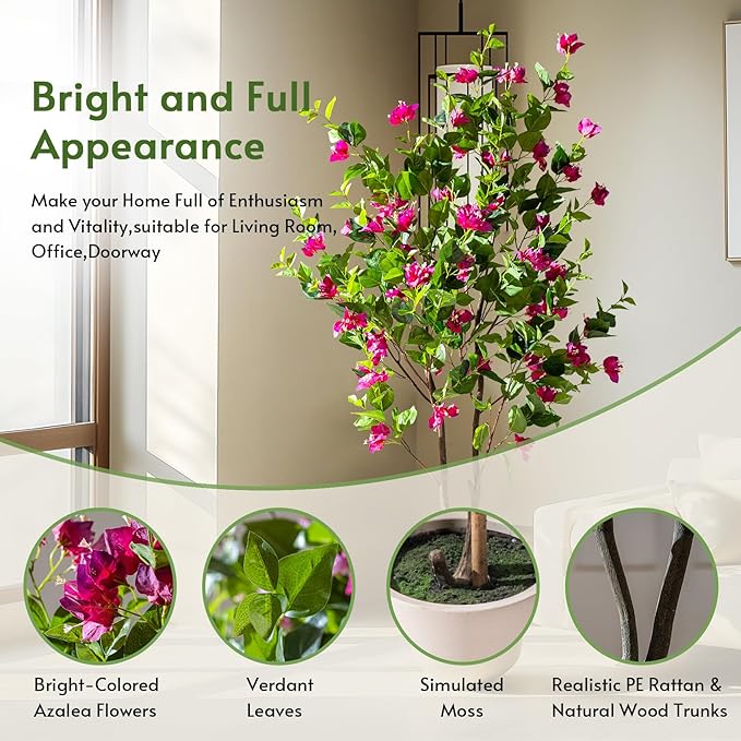 5FT Artificial Bougainvillea Tree Artificial Tree Tall Potted Fake Bougainvillea Trees for Outdoor Indoor Lifelike Potted Faux Plants with Wood Trunk and Flowers Office Wedding Home Decor