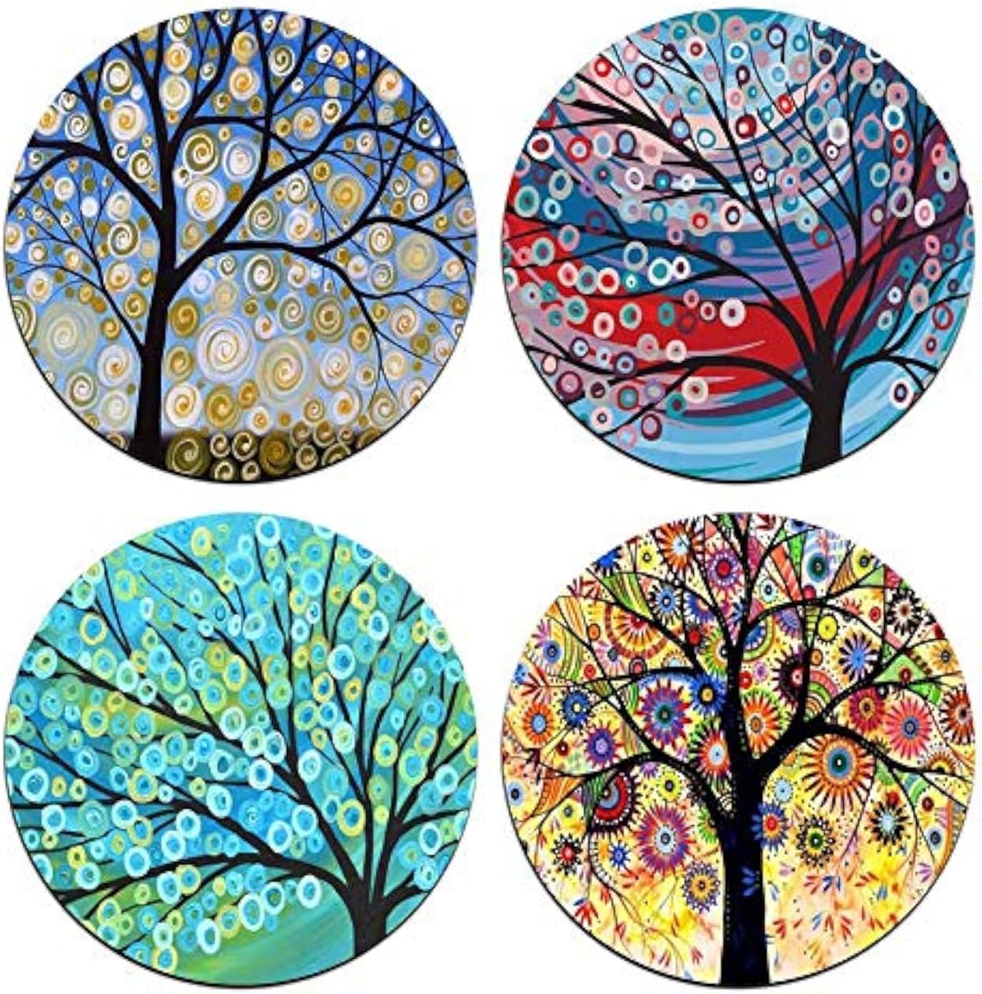 Color Tree of Life Round Coaster Set - Made of Recycled Rubber - Set of 4