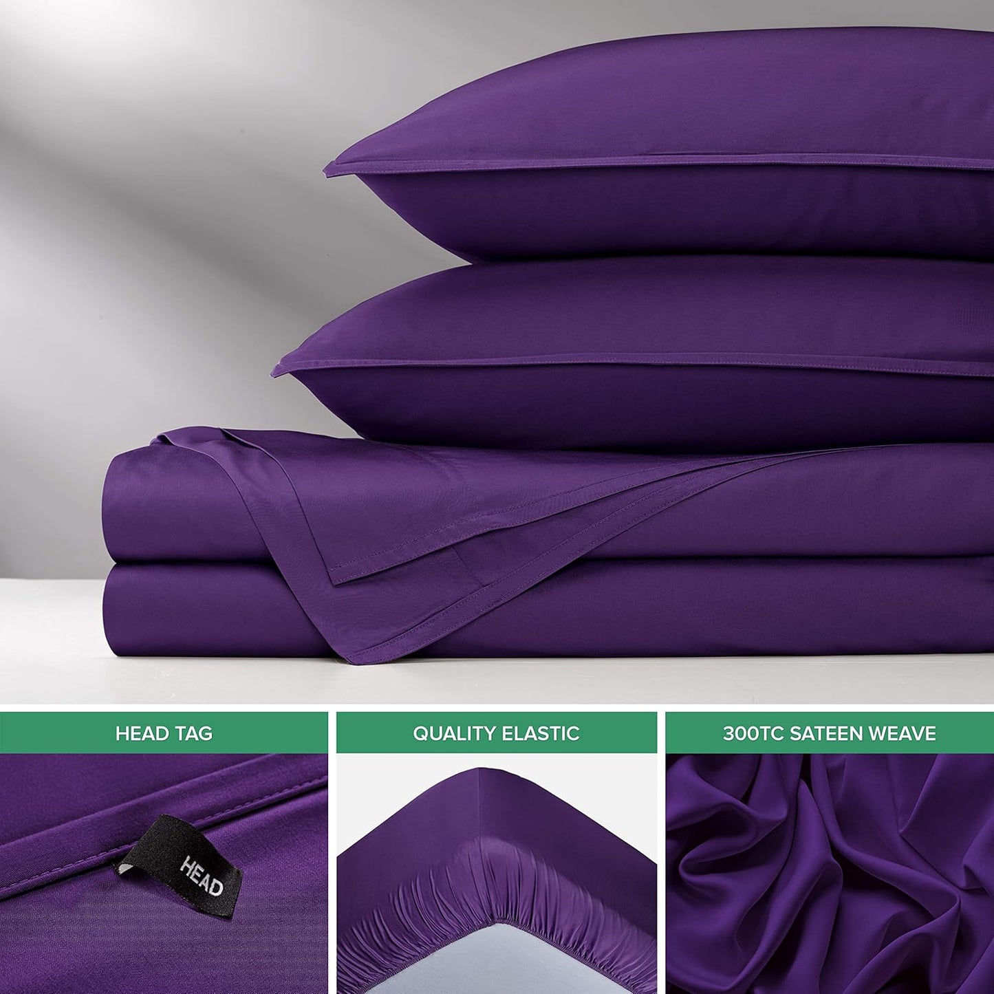 King Sheets by Pure Bamboo, Genuine 100% Organic Viscose Derived from Bamboo Bed Sheet Set, Luxuriously Soft & Cooling, Double Stitching, Lifetime Quality Promise (King, Purple)