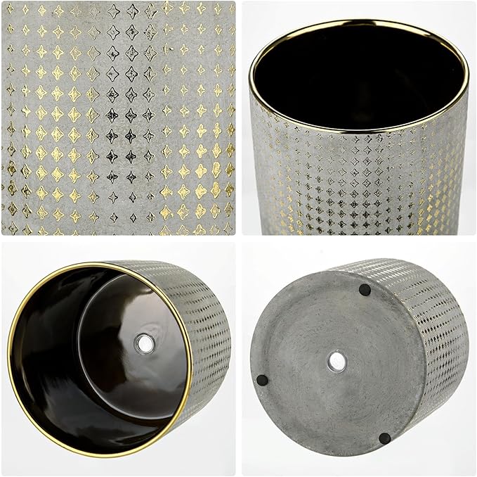 Grey Ceramic Plants Pot 5.3 + 6.4 Inch Gold Square Pots Set of 2 for for Indoor Outdoor Succulent Plants or Flowers Gold and Grey