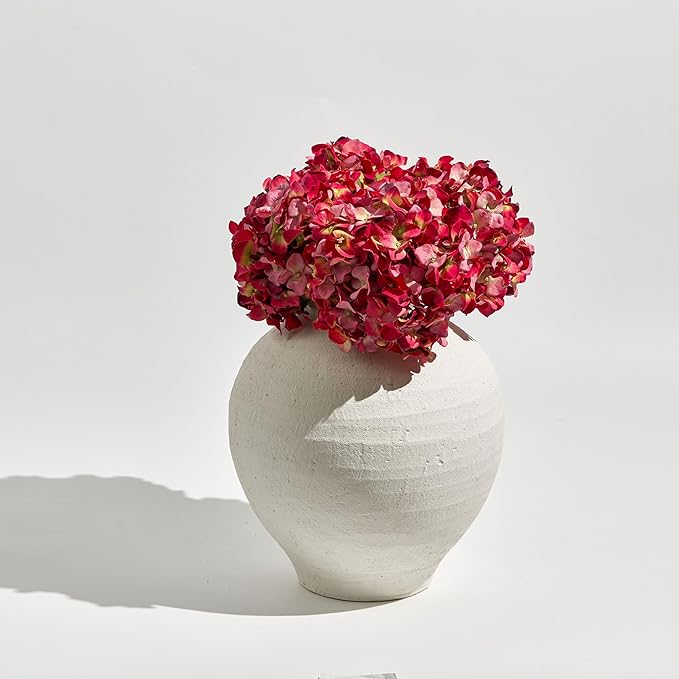 LB2 Large White Ceramic Vase, 11" Tall Zen Style Rustic vase, Terra Cotta Pitcher Vase, Distressed Farmhouse Decor, Pottery Decorative Flower for Home Decor (H 11.8" X 11")