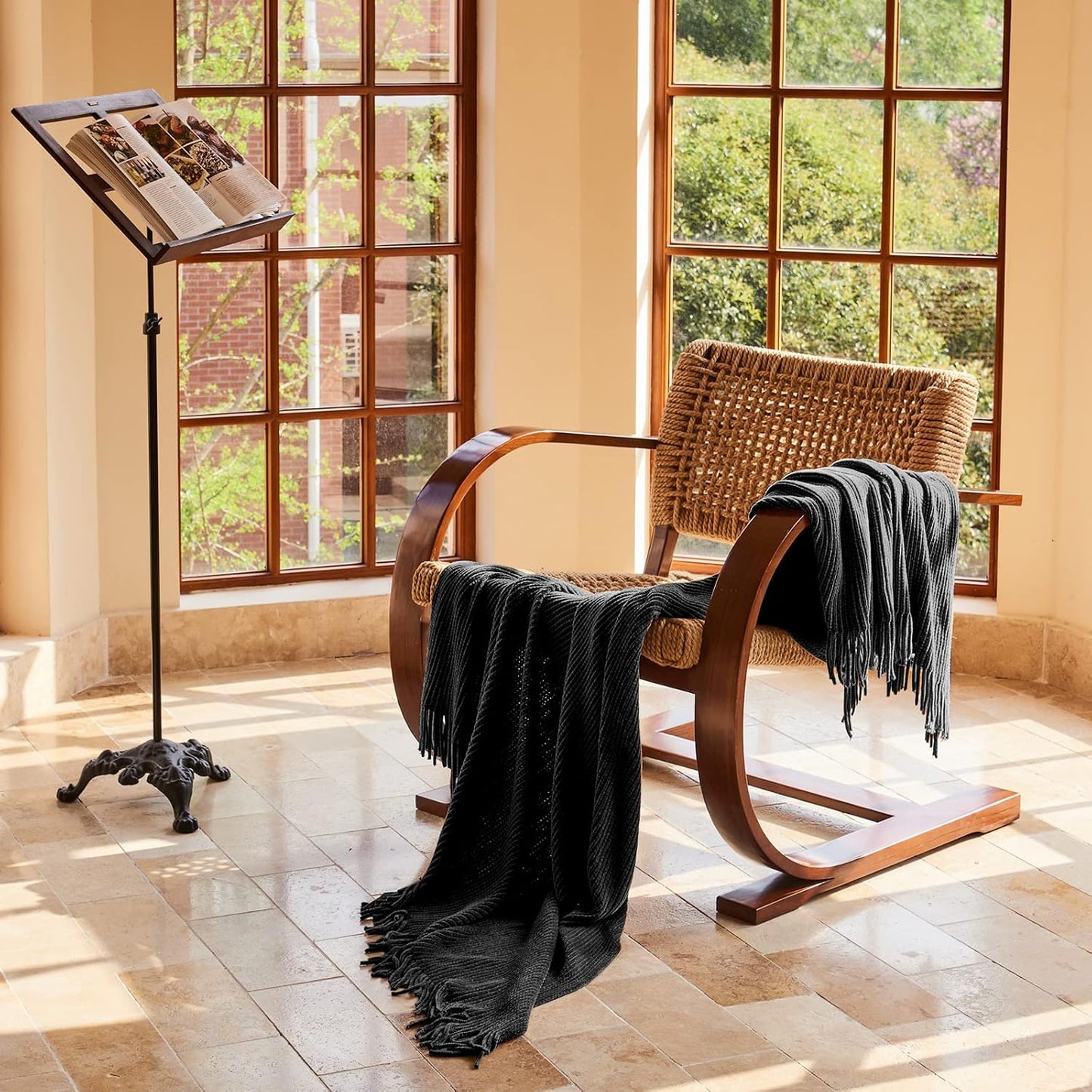 lifein Throw Blanket for Couch, Soft Boho Decor Bed Throw,Cozy Grey Knitted Chenille Small Farmhouse Lightweight Throw (Dark Grey,50 * 60")