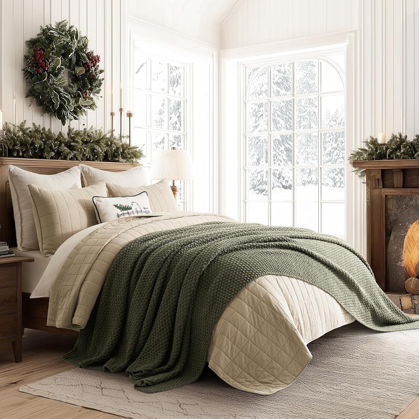 EVERGRACEHOME Chunky Chenille Knit Throw Blanket for Couch, Soft Luxurious Oversized King Moss Stitch Blanket for Bed, Large Cozy Farmhouse Knitted Throw for Sofa, Olive Green, 92" x 108"