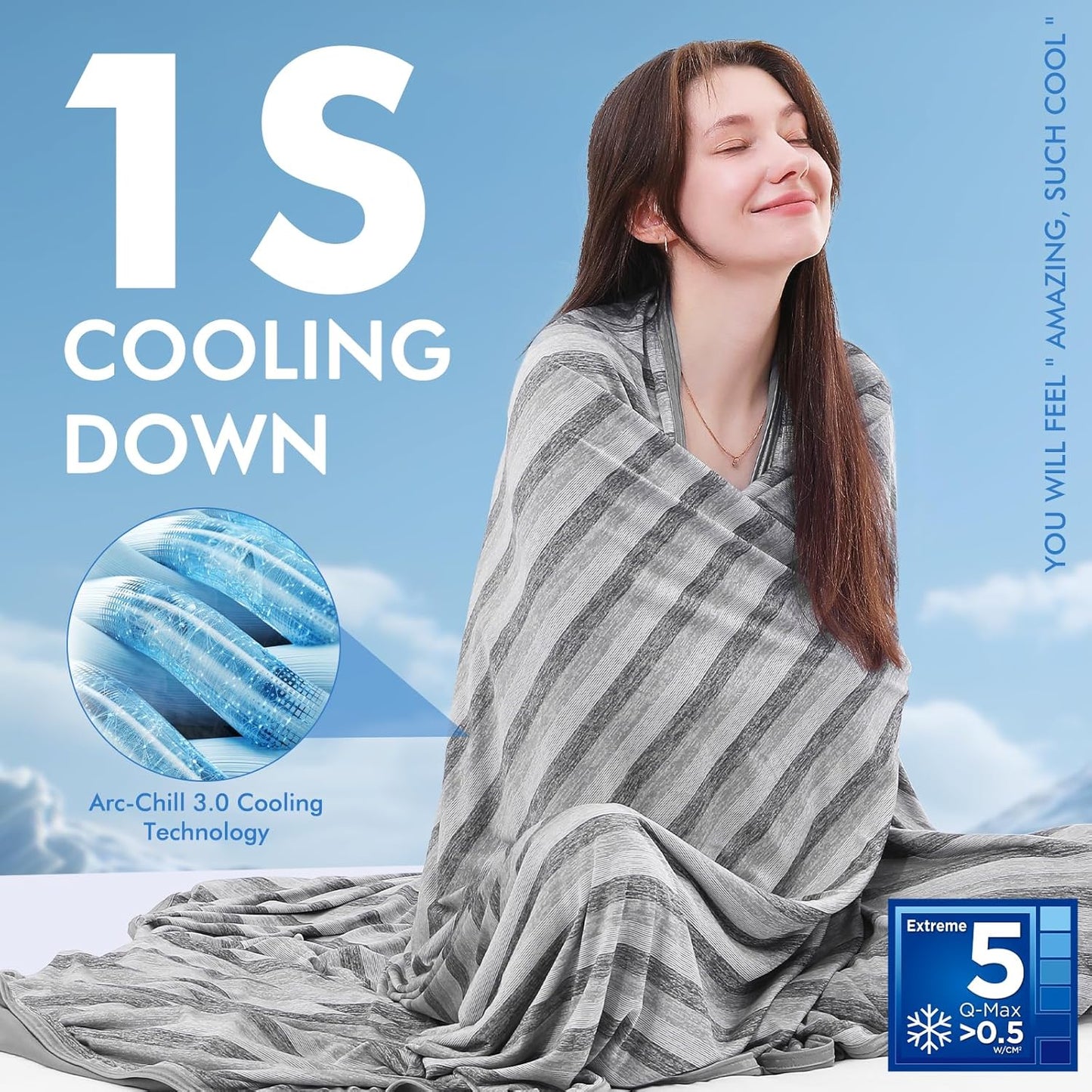 Marchpower Cooling Blanket for Hot Sleepers Twin Size, Double Sided Arc-Chill Cooling Fabric Q-Max>0.5, Cooling Blanekt for Hot Flashes and Night Sweats, Cool Blanekt Cold Blanket for Summer Grey
