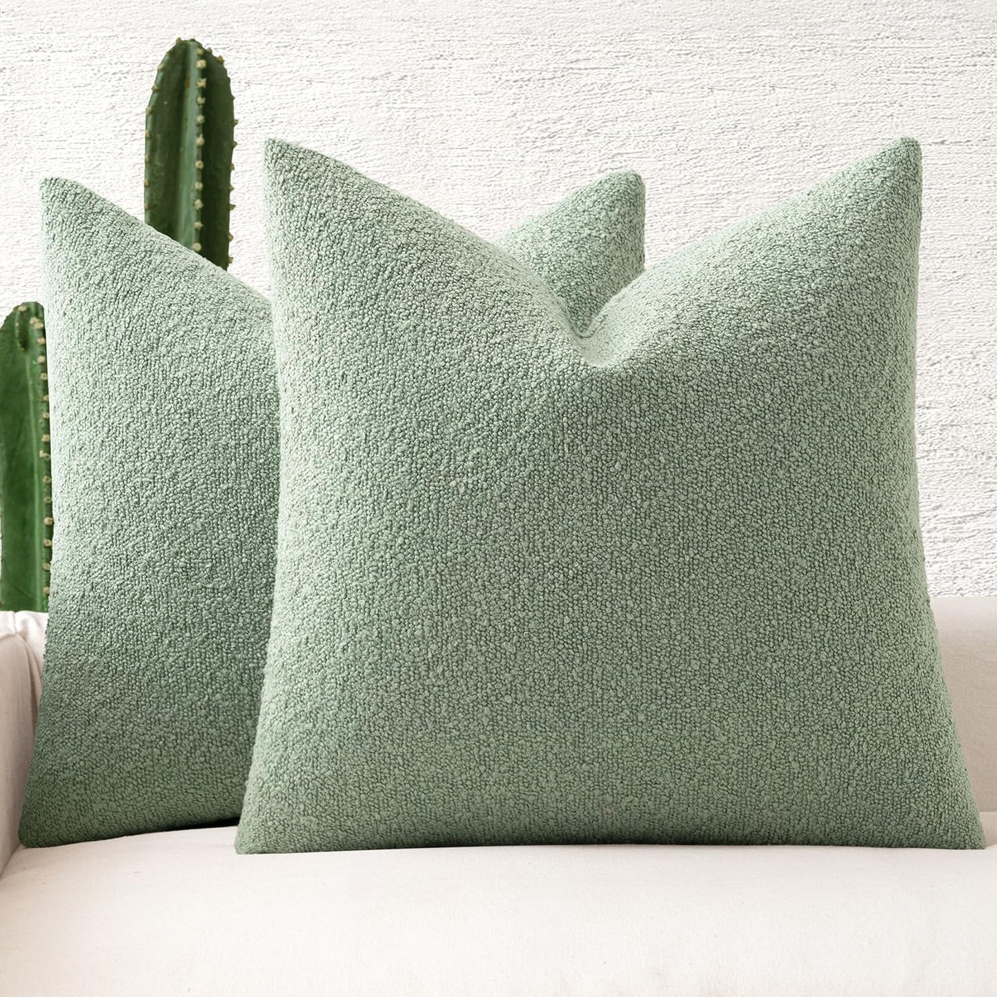 MIULEE 18x18 Inch Decorative Pillow Covers for Couch Bed Set of 2 Textured Boucle Neutral Winter Throw Pillows Greyish Green Accent Solid Cushion Pillowcases Sofa Livingroom Home Decor