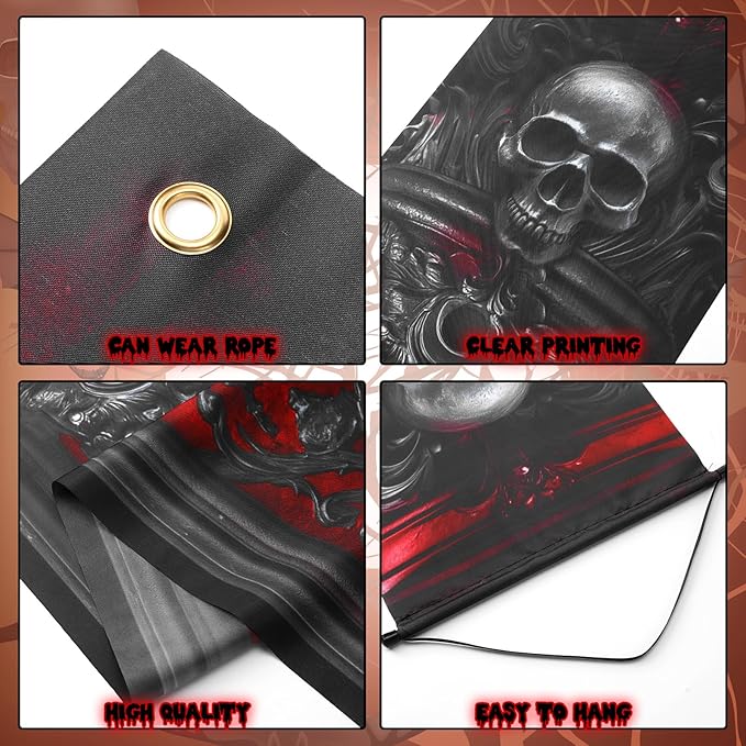 3 Pcs Halloween Cemetery Archway Halloween Cemetery Banners Gothic Outdoor Banners Sign Banner Decorations for Outdoor Party Supplies (Red Classic)