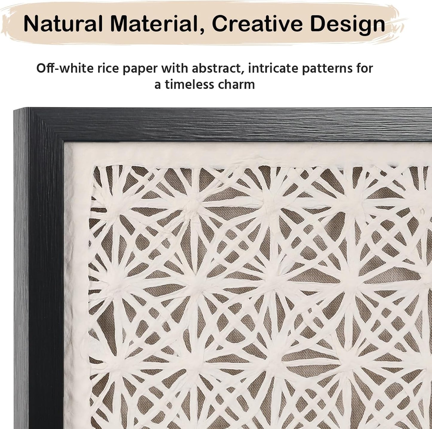 FOLKOR Abstract Framed Black and White Wall Art for Hallway Entryway Staircase, 12" Natural Rice Paper Geometric Wall Decor, Unique Room Aesthetic Artwork Wall Panel for Farmhouse Living Room Book Shop